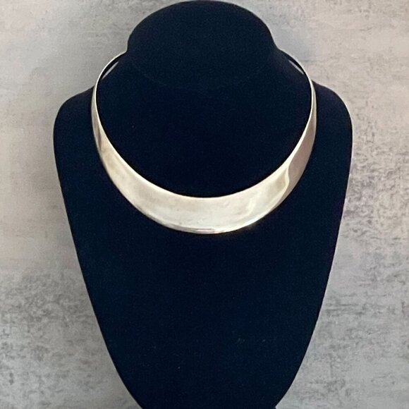 925 Sterling Silver Solid Wide Slip On Collar Necklace Vintage 40 Grams TW - Picture 2 of 5